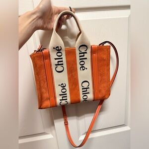 Chloe Orange Suede Canvas Logo Tote
